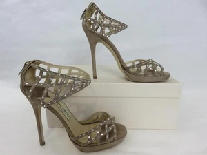 Jimmy Choo sandalo nudo scamosciato metallizzato con cinturino plateau cristallo tacco 4,5" misura 37 - Foto 1 di 6