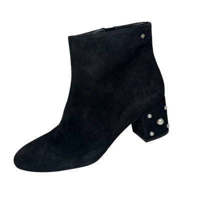Kate Spade Womens Black Suede Taraji Faux Pearl Block Heel Bootie Sz 8.5 New - Image 1 of 4