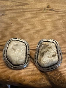 Vintage Native American White Buffalo Magnesite Sterling Earrings Bruce Wood - Picture 1 of 3