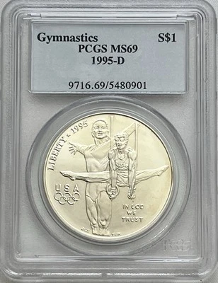 1995-D Olympics Gymnastics Commemorative Silver Dollar Coin PCGS MS 69 - Image 1 of 4