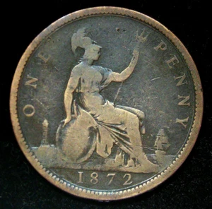 1872 Victoria ONE PENNY, Bun Head Bronze Coin - Collectable Grade - Picture 1 of 2