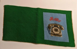 Retro Telephone Hello Finished Needlepoint Rectangle 25" x 13" Needs Blocking - Foto 1 di 7
