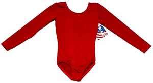 Motionwear Leotard Bodysuit Long Sleeve LS Shimmery Red New Girl Child Int 5 6 - Picture 1 of 8
