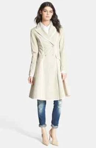 SJP X5504 Women's Beige 'Manhattan' Grosgrain Trim Skirted Trench Coat  Size 2 - Picture 1 of 2