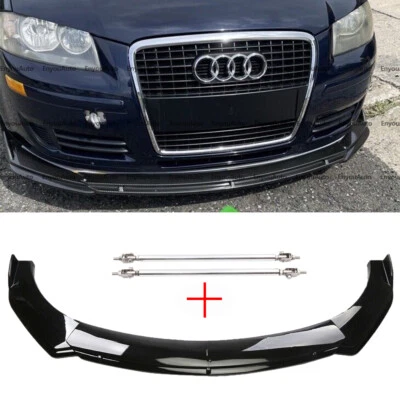 For Audi A3 A4 A5 A6 Front Bumper Lip Spoiler Splitter + Strut Rods Glossy Black Foto 1 de 4