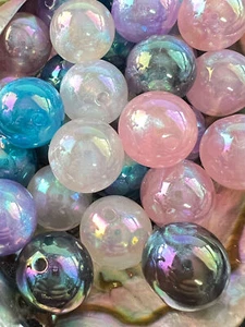 10 PCS - 20mm GALAXY Mixed Colors Glitter Iridescence Round Acrylic Beads - Picture 1 of 3