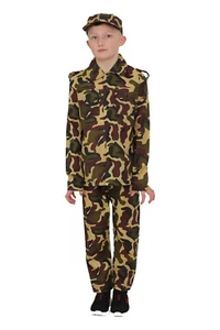 Childrens Camouflage Fancy Dress Army Armed Forces Costume Set Hat PantsTop Kids - Picture 1 of 2