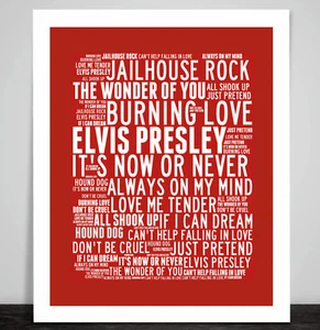 Elvis Presley Word Art Print  Song Music Titles Lyrics Just Pretend Portrait  - Picture 1 of 6