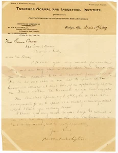 WASHINGTON, Booker T. (1856–1915): Signed 1899 Letter - Picture 1 of 1