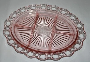 Pink Depression Glass Anchor Hocking Old Colony Lace 12” Oval 5 Part Platter - Picture 1 of 11