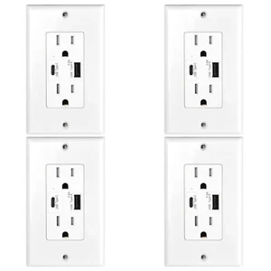 4PK 5.8A 18W USB-C Tipo C USB Presa Caricatore con Presa 15A Resistente alle Manomissioni - Foto 1 di 12