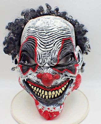 Crazy Creepy Evil Clown Halloween Mask Joker Black Hair Scary Klown - Image 1 of 4