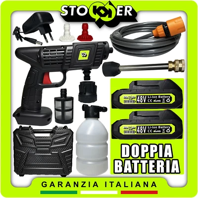 IDROPULITRICE ALTA PRESSIONE 2 BATTERIA 48V NO FILI ACCESSORI LAVAGGIO AUTO MOTO - Image 1 of 4