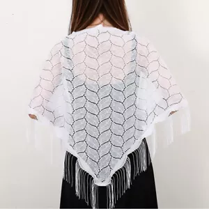 Lace Flower Scarf Sheer Hollow Out Embroidery Triangle Scarf Long Tassel Scarv/a - Picture 1 of 17