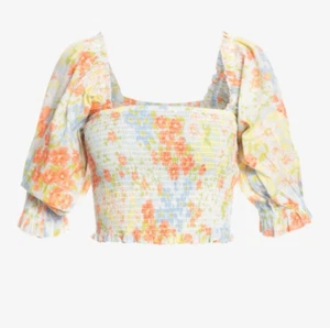 Billabong Feeling Groovy Puff Sleeve Multi Floral Smocked Crop Blouse Top Sz M - Picture 1 of 16