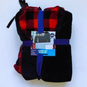 Isotoner Schlafanzug Damen Übergröße Gr. XXL Schlafset 2-teilig Plüsch rot schwarz Büffel kariert - Bild 1 von 6