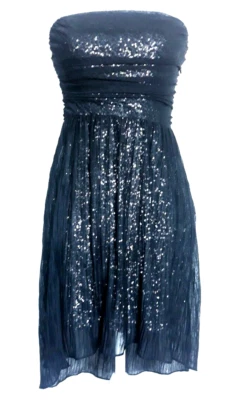 Nuevo con etiquetas Vestido Express Hi Lo Dobladillo Transparente Cóctel Sin Tirantes Para Mujer Talla 4 Negro Plateado Foto 1 de 4