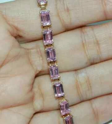 Brazalete tenis zafiro creado en laboratorio enchapado en oro amarillo de 14 quilates corte esmeralda de 10 quilates 7,5" Foto 1 de 4