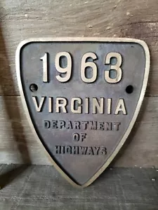 1963 Virginia Department Of Highways Bridge Marker Plaque Brass - Picture 1 of 5
