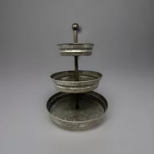 3 Tiered Galvanized Metal/Steel Round Serving Tray Rustic Farmhouse Kitchen - Picture 1 of 13