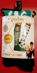 NEW SLYTHERIN KNEE HIGH SOCKS HARRY POTTER ADULT NIP WIZARDING WORLD GREEN WHITE - Picture 1 of 2
