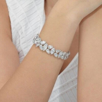 Brazalete de tenis de oro de 18 quilates con diamantes creados en laboratorio Pear Marquise certificado IGI/EGL  Foto 1 de 4