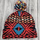 Pendleton Aztec Southwestern Colorful 100% Wool Beanie Hat Pom Bright Unisex 