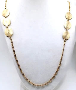 Unique Vintage Thumbprint Disc Bookchain Ultra Long 55" Gold Tone Chain Necklace - Picture 1 of 7