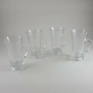 Vintage Aderia Glass Mugs Frosted Footed Irish Coffee Clear Glass Cups -Set of 4 - Picture 1 of 5