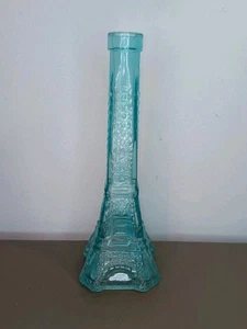 Vintage Wards Glass Eiffel Tower Aqua Glass Decanter Bottle 11" No Cork - Picture 1 of 12