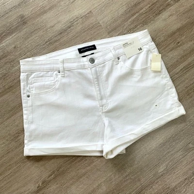 "Pantalones cortos de mezclilla blancos seriamente elásticos Aeropostale tiro alto midi 3"" talla 16 nuevos con etiquetas" Foto 1 de 4