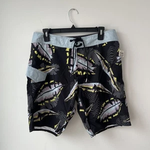 NUEVO CON ETIQUETAS $68 Volcom Para hombres 32 Cintura 19” Board Shorts Bañador Negro Gris Amarillo N25 - Imagen 1 de 10
