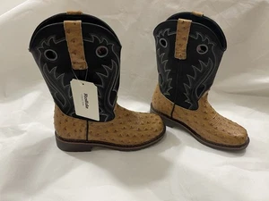 Rollda Collection Children's Cowboy Boots NZX39 6BK Faux Leather Two Tone Brown - Picture 1 of 10