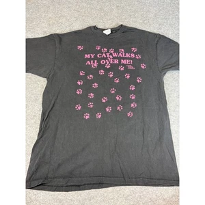 Vintage 90s My Cat Walks All Over Me Funny Graphic Tee Mens 2XL Single Stitch - Picture 1 of 7