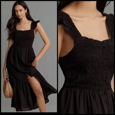 Anthropologie Peregrine Midi Dress Black Sleeveless Smocked Size SMALL - Image 1 of 4
