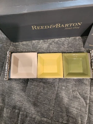 NEW Reed & Barton Bannister Metal Rectangular Serving Tray w/Ceramic Dishes  - Image 1 of 4