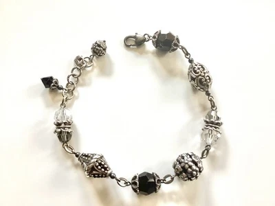 Pulsera Brighton Jet Set Cristal Transparente Cuentas Negras Gunmetal Plata Foto 1 de 3