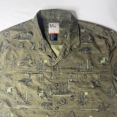 5.11 Tactical Shirt Men Size L Green Desert All Over Print Snap Western Outdoor - Image 1 of 4