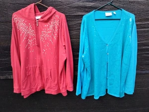 QUAKER FACTORY 3X HOODIE AND BUTTON UP SEQUIN SWEATER PLEASE SEE DESCRIPTION - Picture 1 of 10