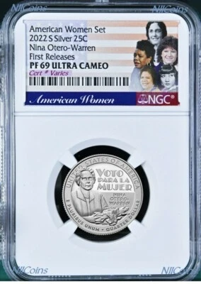 2022 S Silver NGC American Women Nina Otero-Warren QUARTER Proof coin PF 69 FR - Image 1 of 2