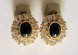 Vintage Ciner Signed Rhinestone Glided Clip On Earrings Gold 3/4" - Picture 1 of 3