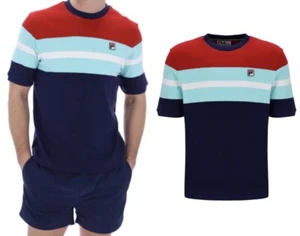 FILA Men's T-Shirt Pedro Colour Blocked Tee Short Sleeve Crew Neck Cotton Top - Picture 1 of 5