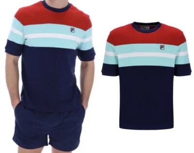 FILA Men's T-Shirt Pedro Colour Blocked Tee Short Sleeve Crew Neck Cotton Top - Image 1 of 4