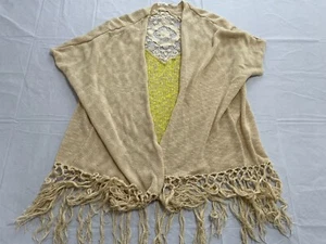 Blue Pepper L Womens Fringe Vest Large tan yellow Open Knit -213 - Picture 1 of 9