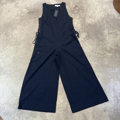 Mono Rachel Zoe para mujer 0 negro pierna ancha corto con cordones laterales seda casual Foto 1 de 4