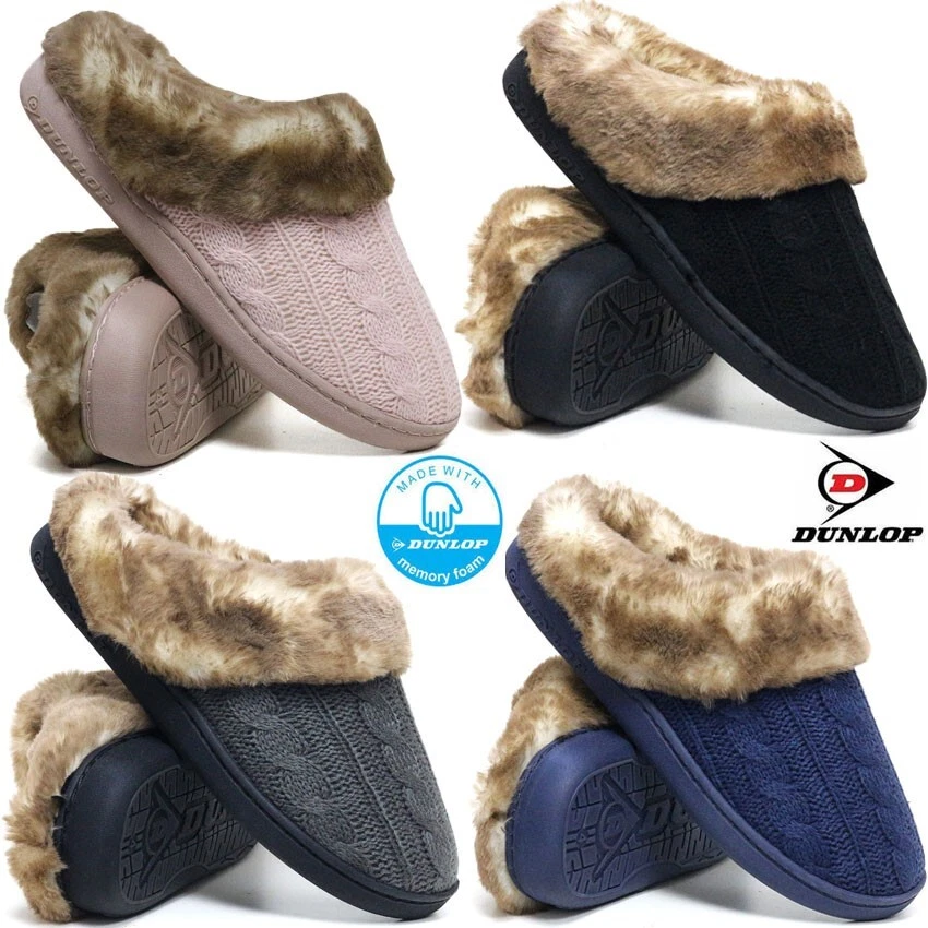 LADIES SLIPPERS WOMEN DUNLOP MEMORY FOAM FUR THERMAL MULE BOOTS WARM CLOGS SIZE - Image 1 of 4