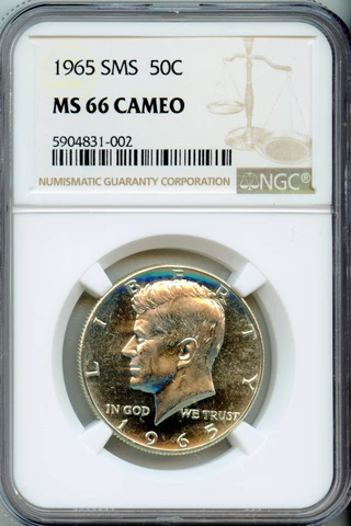 NGC - Kennedy Half Dollar - 50c - 1965 SMS - MS-66-CA - Cameo Cover