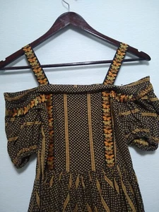 Vintage Knee Length Fall Dress Women Size Med - Orange Floral Straps & Sleeve - Picture 1 of 9