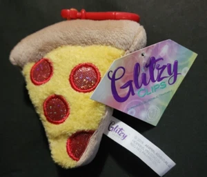 Glitzy Clips Pizza Mini Stuffed Plush Backpack Clip 5" - Picture 1 of 1
