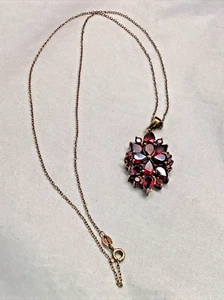 ROSE PLATED STERLING SILVER 18" NECKLACE W/ ROSE PLATED GARNET STERLING PENDANT - Picture 1 of 8